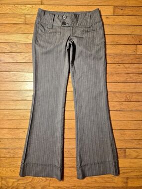 Spacegirlz Y2K Gray Pinstripe Flare Pants Low Rise Cuffed Trouser Size 3